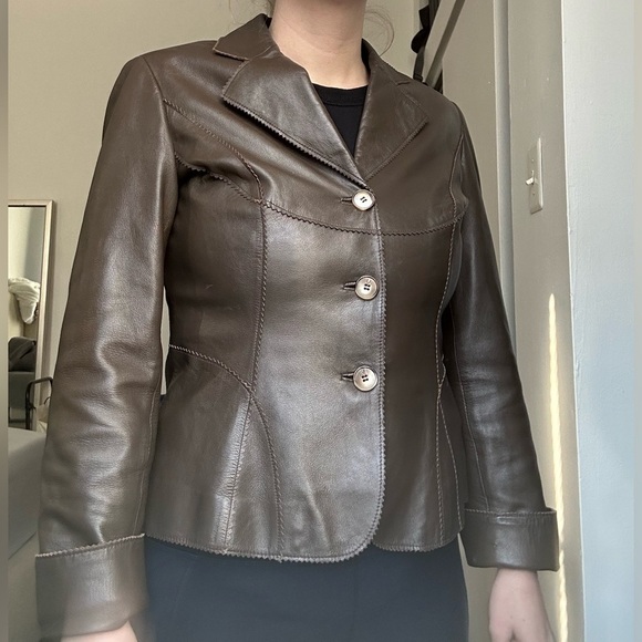 Anne Klein Brown Leather Jacket - Picture 1 of 7
